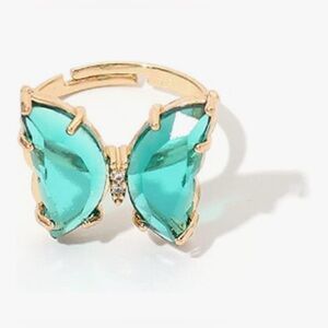 Pretty DARK EMERALD GREEN Butterfly Gemstone Fashion Ring, Gold, Adjustable